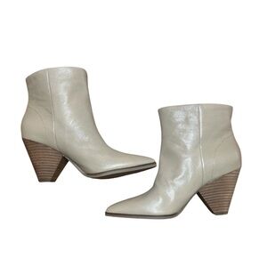 LUCKY BRAND Dune Beige Munise Almond Stacked Heel Leather Boots Size:5 NWOB